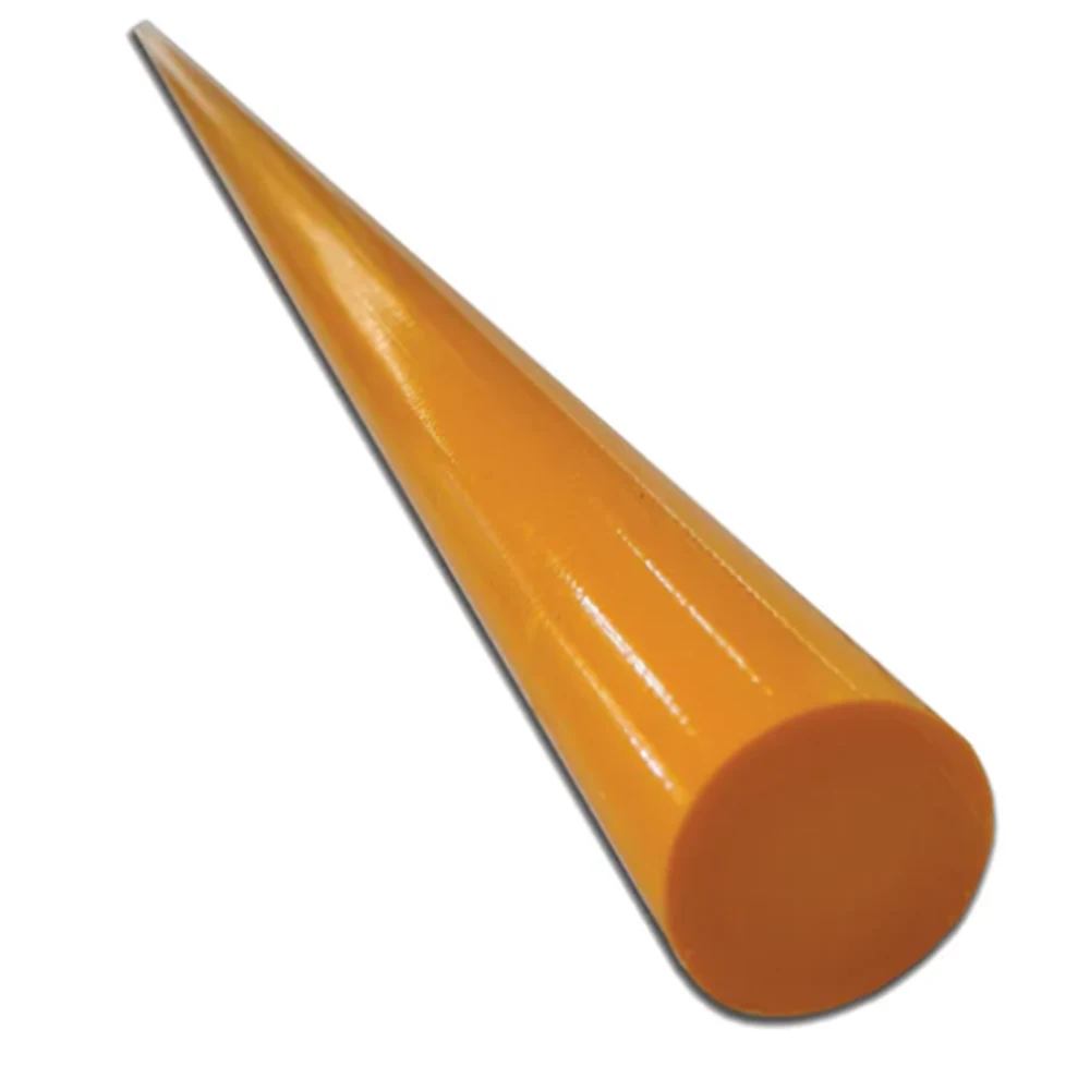 Close-up of a yellow solid round Ultra-Bow truck tarp rod